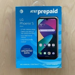 New LG Phoenix 5 Silver AT&T Prepaid Phone